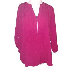 Runway Ready Women's Zipper V-Neck Adjustable Sleeves Red Top Size XL EUC